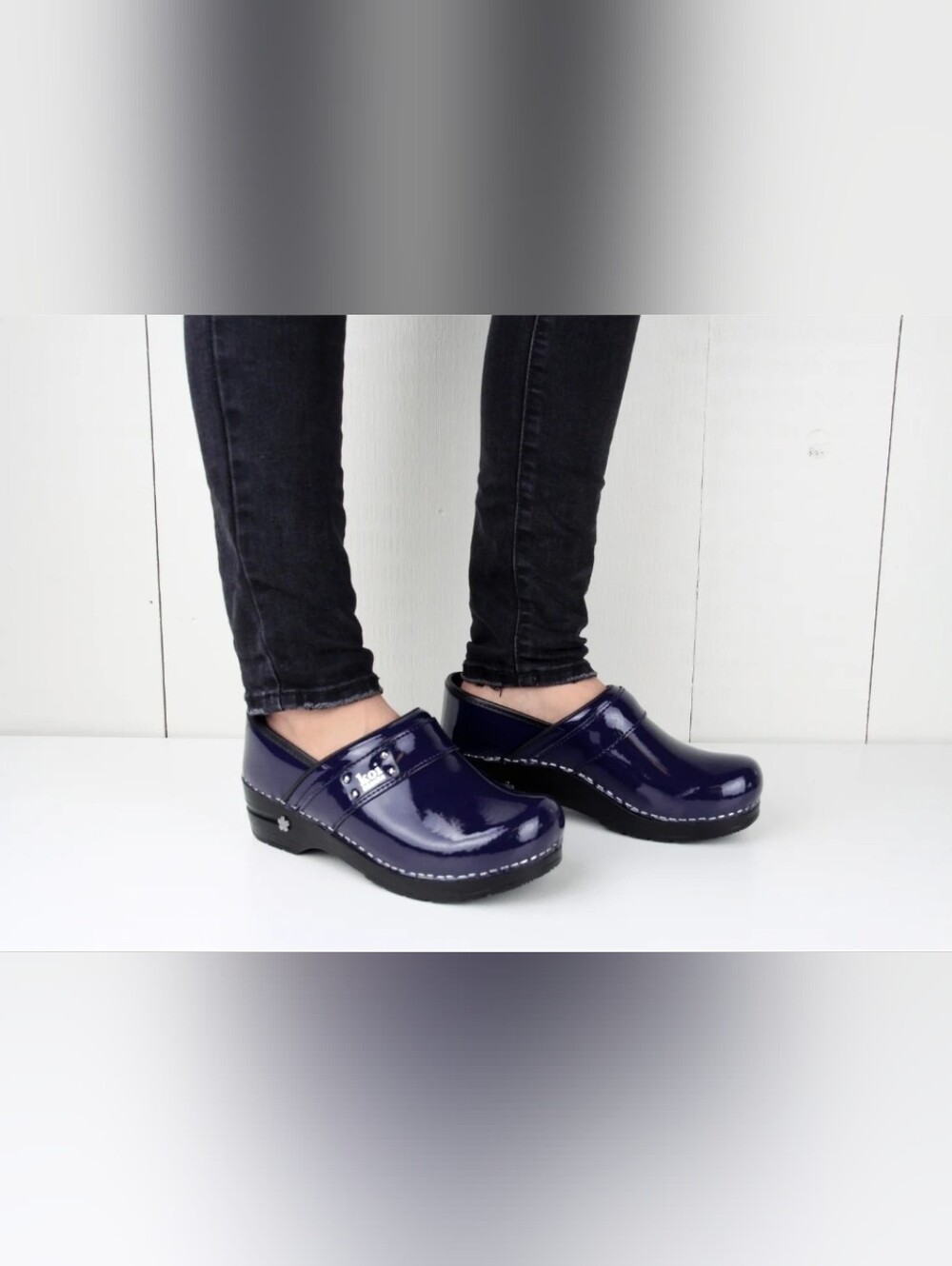 Sanita Patent Navy Blue Clogs